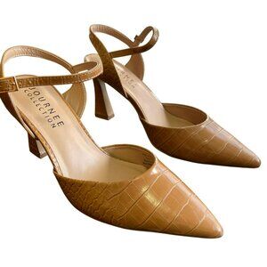Journee Nixey Tan Croc-Embossed Pointed Toe Heels Size 7.5 NEW